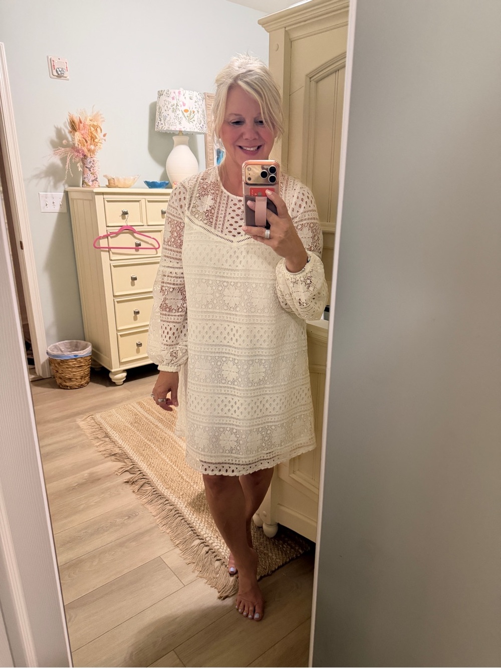 Jack by BB Dakota white Lace Long-Sleeve Shift Dress